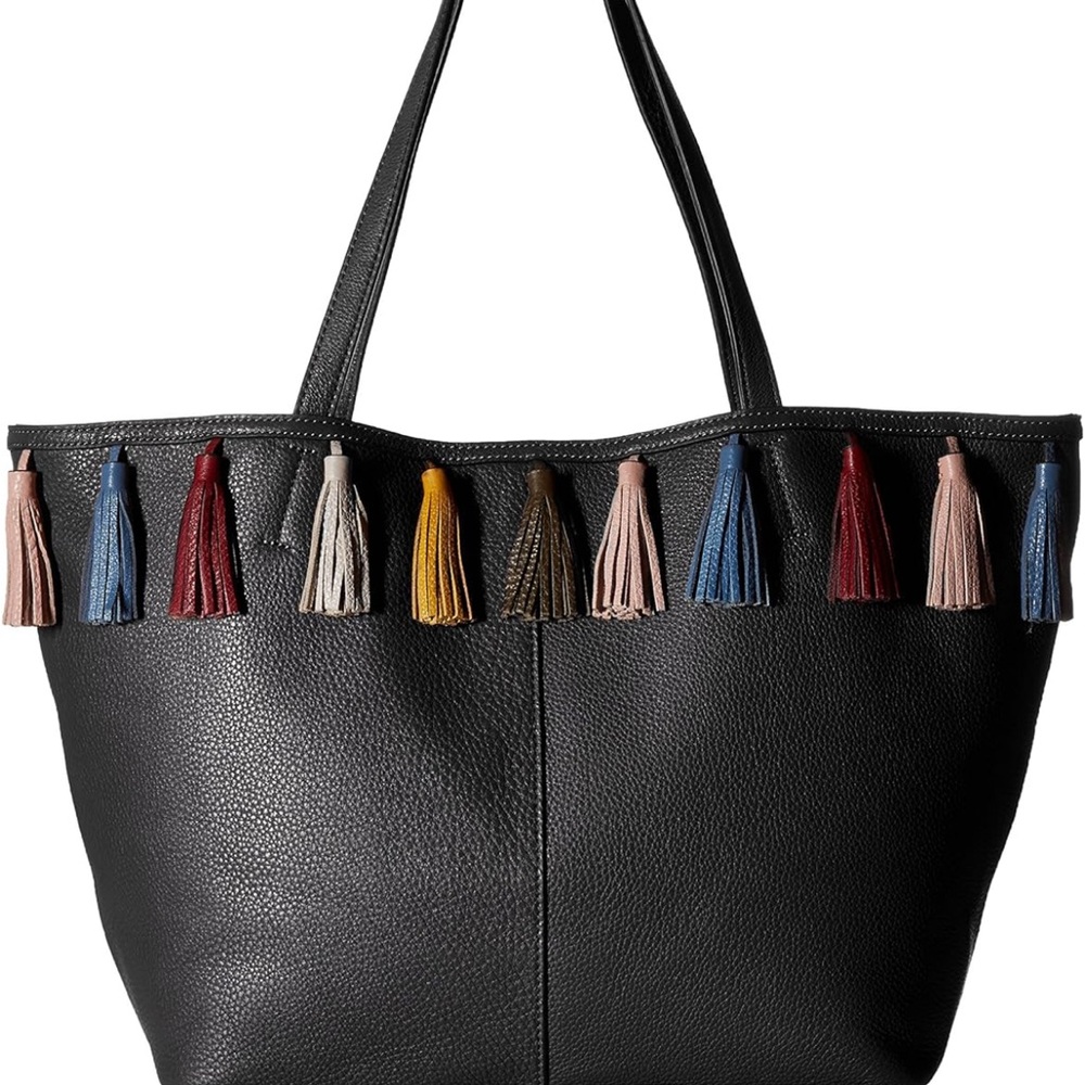 Rebecca Minkoff Navy Leather Tote with Multicolor Tassels